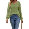 Women’s Knit Long-Sleeve Fashion Crew Neck Button-Up Waist-Defining Casual Top for Fall/Winter(Green)