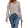 Women’s Knit Long-Sleeve Fashion Crew Neck Button-Up Waist-Defining Casual Top for Fall/Winter(Grey)