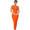 Womens One Shoulder Bodycon Bandage Dress Maxi Long Party Dresses Wedding Guest Dress(A-orange)