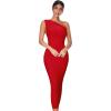 Womens One Shoulder Bodycon Bandage Dress Maxi Long Party Dresses Wedding Guest Dress(A-red)
