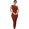 Womens One Shoulder Bodycon Bandage Dress Maxi Long Party Dresses Wedding Guest Dress(A-tan)