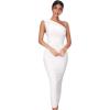 Womens One Shoulder Bodycon Bandage Dress Maxi Long Party Dresses Wedding Guest Dress(A-white)