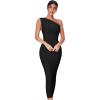 Womens One Shoulder Bodycon Bandage Dress Maxi Long Party Dresses Wedding Guest Dress(Black)