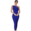 Womens One Shoulder Bodycon Bandage Dress Maxi Long Party Dresses Wedding Guest Dress(Navy Blue)