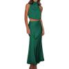 Women’s Satin 2pcs Sets Clubwear Evening Party Dress Summer Sleeveless Halter Crop Tops and Long Dress(A-green)