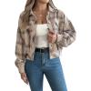 meilun Checkered Faux- Pocket Long-Sleeve Wool Blend Jacket Short Coat for Fall/Winter(Beige)