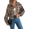 meilun Checkered Faux- Pocket Long-Sleeve Wool Blend Jacket Short Coat for Fall/Winter(Coffee)