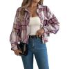 meilun Checkered Faux- Pocket Long-Sleeve Wool Blend Jacket Short Coat for Fall/Winter(Pink)