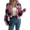 meilun Checkered Faux- Pocket Long-Sleeve Wool Blend Jacket Short Coat for Fall/Winter(Rose)