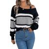 meilun Contrast-Striped Sweater with Bell Sleeves, Metal Buttons, and Off-Shoulder Design(Grey)