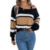 meilun Contrast-Striped Sweater with Bell Sleeves, Metal Buttons, and Off-Shoulder Design(Khaki)