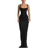 meilun Corset-Style Backless Sleeveless Strapless Solid-Colour Tie-Detail Dress(Black)