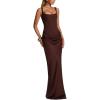 meilun Corset-Style Backless Sleeveless Strapless Solid-Colour Tie-Detail Dress(Brown)