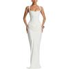 meilun Corset-Style Backless Sleeveless Strapless Solid-Colour Tie-Detail Dress(White)