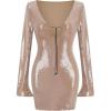 meilun Deep V Dress Sequin Dresses with Drawstring Long Sleeve Evening Dress for Women Short Gown(A-asshown)