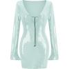 meilun Deep V Dress Sequin Dresses with Drawstring Long Sleeve Evening Dress for Women Short Gown(A-green)