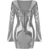 meilun Deep V Dress Sequin Dresses with Drawstring Long Sleeve Evening Dress for Women Short Gown(A-silver)