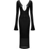 meilun Deep V Dress with Drawstring Long Sleeve Sequin Dress for Women Long Gown(Black)