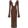 meilun Deep V Dress with Drawstring Long Sleeve Sequin Dress for Women Long Gown(Brown)