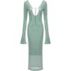 meilun Deep V Dress with Drawstring Long Sleeve Sequin Dress for Women Long Gown(Green)