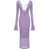 meilun Deep V Dress with Drawstring Long Sleeve Sequin Dress for Women Long Gown(Purple)