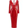 meilun Deep V Dress with Drawstring Long Sleeve Sequin Dress for Women Long Gown(Red)