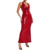 meilun Deep V Formal Dress with Flower Sleeveless Sequin Dress for Women Long Evening Gown(A-red)