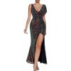 meilun Deep V Sequin Dress with High Slit Long Prom Evening Gown Formal Dress for Women