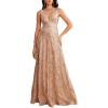 meilun Deep V Sequins Maxi Dress Sexy Long Backless Slim Fishtail Bridesmaid Banquet Evening Gowns(Champagne)