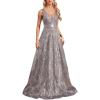 meilun Deep V Sequins Maxi Dress Sexy Long Backless Slim Fishtail Bridesmaid Banquet Evening Gowns(Gray)
