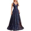 meilun Deep V Sequins Maxi Dress Sexy Long Backless Slim Fishtail Bridesmaid Banquet Evening Gowns(Navy)