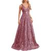 meilun Deep V Sequins Maxi Dress Sexy Long Backless Slim Fishtail Bridesmaid Banquet Evening Gowns(Pink)