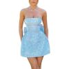 meilun Embroidered Dress Temperament Sexy Sheath Bow Mini Dress Graduation Evening Party Dinner(B-blue)