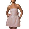 meilun Embroidered Dress Temperament Sexy Sheath Bow Mini Dress Graduation Evening Party Dinner(B-flesh Pink)