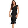 meilun Evening Dress One Shoulder Ruffle Package Hip Banquet Style Slim Short Sleeve Long Party Dresses(B-black)