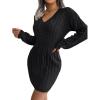 meilun Fitted Twist-Detail Pencil Skirt Dress V-Neck Fitted Casual Dress Fall/Winter(Black)