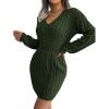 meilun Fitted Twist-Detail Pencil Skirt Dress V-Neck Fitted Casual Dress Fall/Winter(Green)