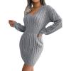 meilun Fitted Twist-Detail Pencil Skirt Dress V-Neck Fitted Casual Dress Fall/Winter(Grey)