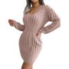meilun Fitted Twist-Detail Pencil Skirt Dress V-Neck Fitted Casual Dress Fall/Winter(Pink)