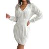 meilun Fitted Twist-Detail Pencil Skirt Dress V-Neck Fitted Casual Dress Fall/Winter(White)