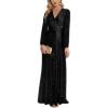 meilun Long Sleeve Sequin Dress for Women Formal Gowns Sparkly V Neck Maxi Dress(B-black)