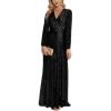 meilun Long Sleeve Sequin Dress for Women Formal Gowns Sparkly V Neck Maxi Dress(Black)
