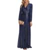 meilun Long Sleeve Sequin Dress for Women Formal Gowns Sparkly V Neck Maxi Dress(B-navy)