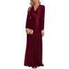 meilun Long Sleeve Sequin Dress for Women Formal Gowns Sparkly V Neck Maxi Dress(B-wine)