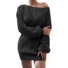 meilun Long-Sleeve Off-The-Shoulder Knit Dress Casual Loose-Fit Knit Dresses(Black)