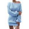 meilun Long-Sleeve Off-The-Shoulder Knit Dress Casual Loose-Fit Knit Dresses(Blue)