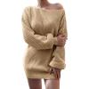 meilun Long-Sleeve Off-The-Shoulder Knit Dress Casual Loose-Fit Knit Dresses(Khaki)