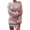meilun Long-Sleeve Off-The-Shoulder Knit Dress Casual Loose-Fit Knit Dresses(Pink)