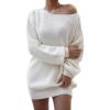 meilun Long-Sleeve Off-The-Shoulder Knit Dress Casual Loose-Fit Knit Dresses(White)