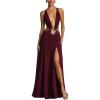 meilun Mesh Maxi Dress V-Neck Backless Seaside Vacation Style Long Dresses(Wine)